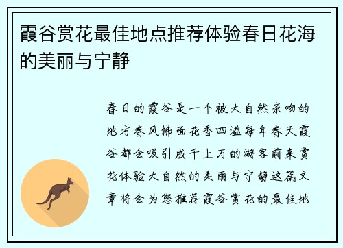 霞谷赏花最佳地点推荐体验春日花海的美丽与宁静